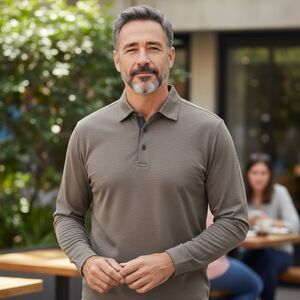 Age of Wisdom Tan Polo Shirt Mens XL  Long Sleeve